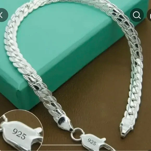 925 Silver Flat Chain Bracelet Unisex 5mm 8 Inches - Picture 3 of 4